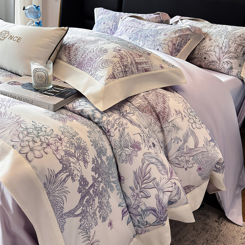 Aurora高级感A类贡缎100%长绒棉四件式200支全棉裸睡被套床单四季