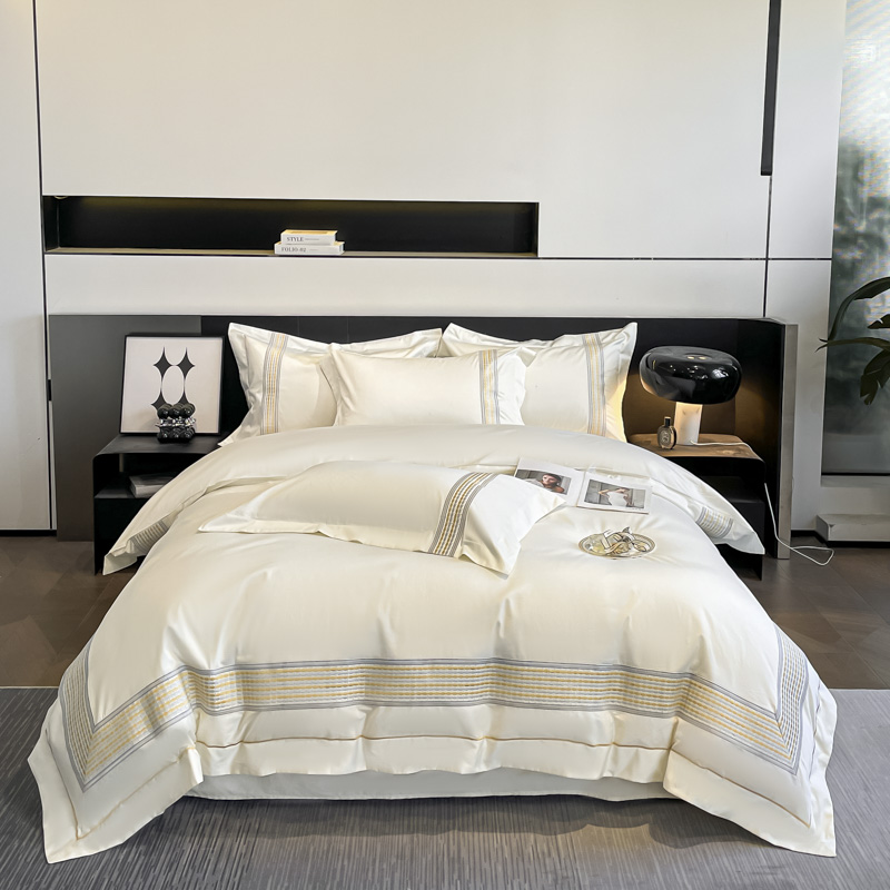 Aurora高级简约｜双面100%纯棉全棉刺绣四件套长绒棉四季通用床品