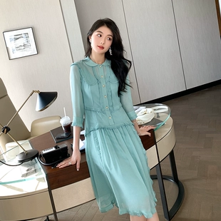 连衣裙小众设计感中长款 新款 真丝连衣裙女 加比gaby2023年春季 女装