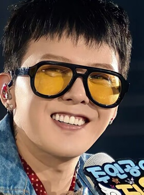 权志龙同款双梁飞行员墨镜男士痞帅复古大框蛤蟆镜橘色太阳眼镜潮