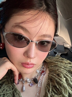 复古金属猫眼紫色墨镜老钱风防紫外线韩版Y2K时髦太阳眼镜甜酷女