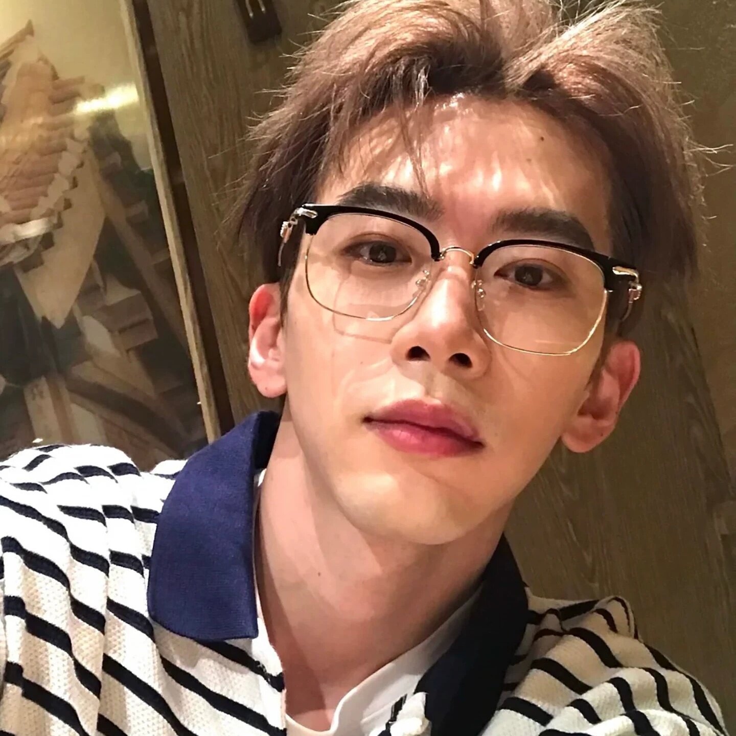 费启鸣同款大框金丝眉线眼镜框男眼镜架