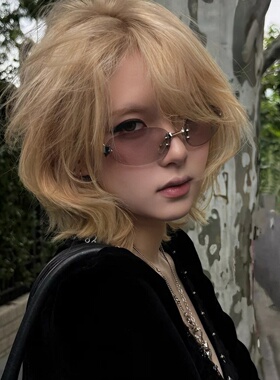 韩版千禧辣妹y2k无框墨镜女时髦高级感凹造型防紫外线太阳镜潮酷