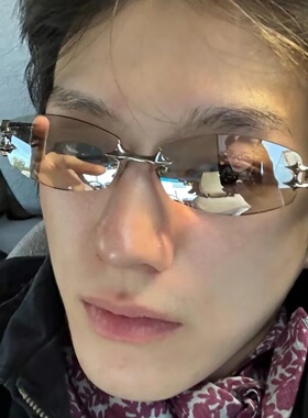 赖伟明同款复古无框长方形前卫时髦墨镜五角星Y2K科技酷太阳眼镜