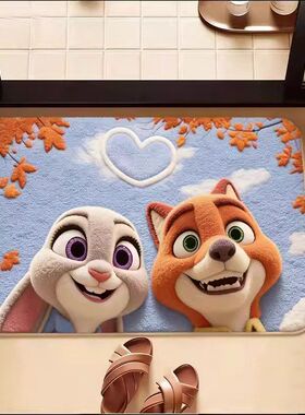 新款疯狂动物城地毯家用水洗底仿羊绒地垫浴室卫生间吸水防滑脚垫