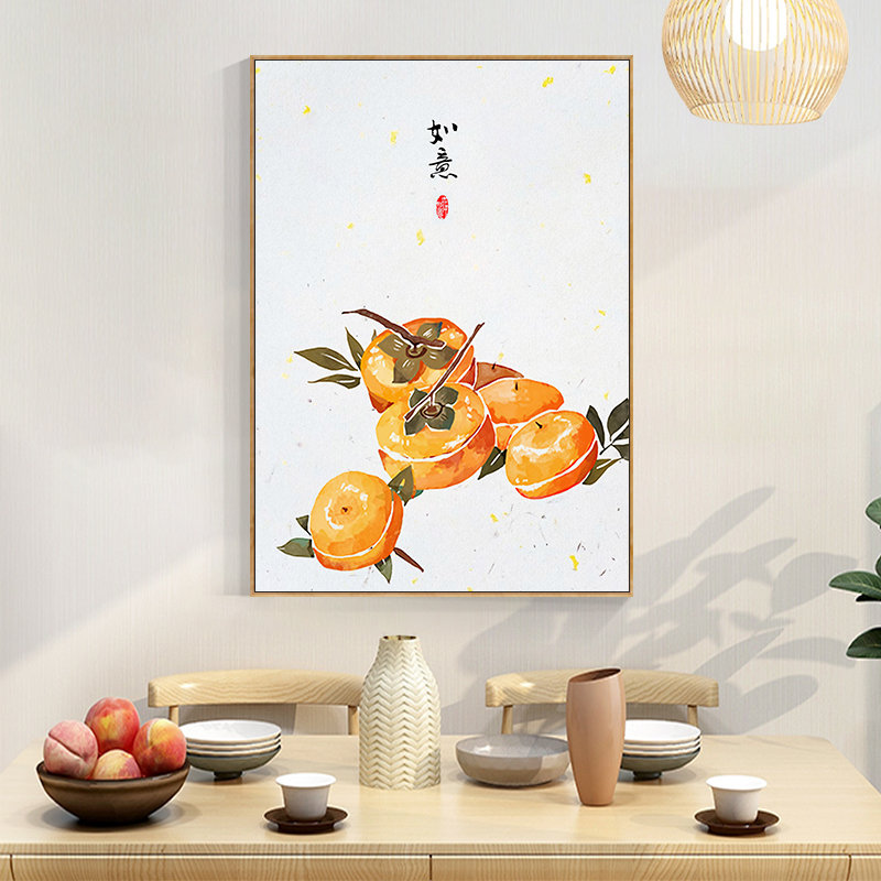 事事如意餐厅装饰画新中式中国风饭厅挂画饭店餐馆背景墙水果壁画图片