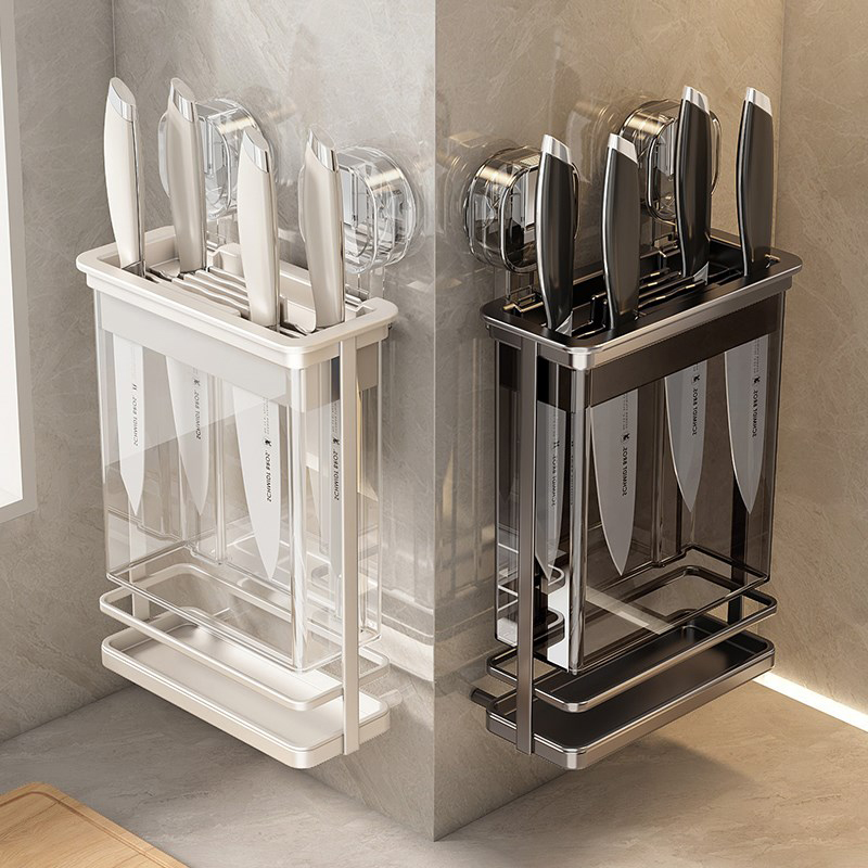 刀架置物架壁挂式厨房刀架刀具收纳架塑料吸盘大容量黑色菜刀架子