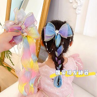 儿童发饰女童飘带蝴蝶结发夹宝宝珍珠头饰韩版头花公主编发发卡