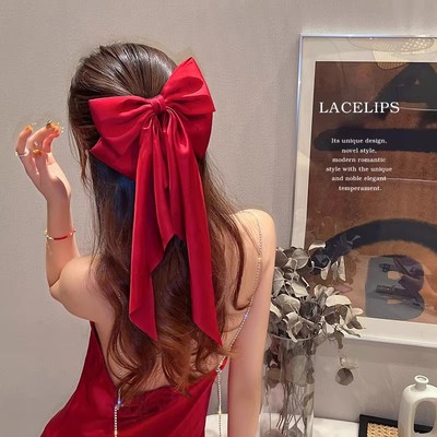 新年红色蝴蝶结头饰新娘缎面