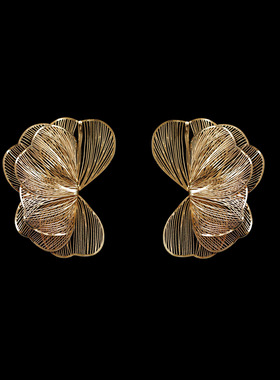 古着vintage复古Hollow gold wire flower金色花耳钉耳饰