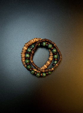 古着vintage复古Green sandalwood double ring绿色串