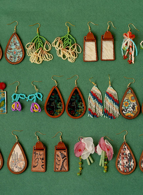 复古教堂窗花彩印民族风耳环长款木头流苏气质高级感小众旅游耳饰