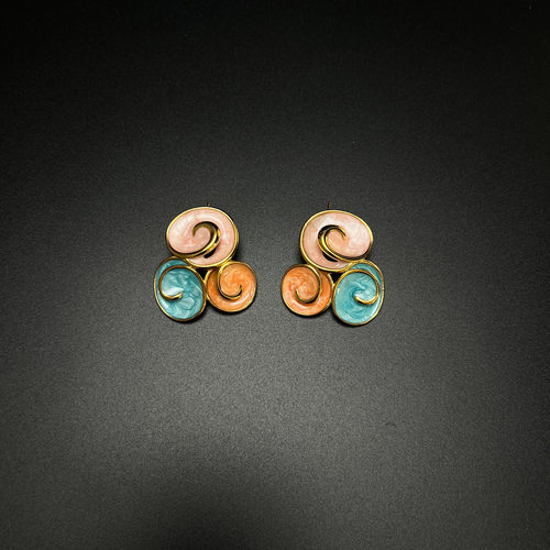 古着vintage复古Colorful spiral pattern粉色耳钉耳饰