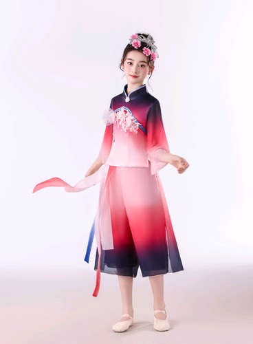 儿童古典舞演出服女飘逸中国风2025新款广场舞扇子舞服装胶州舞