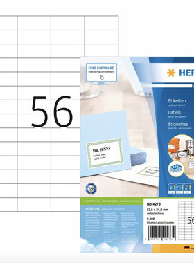 HERMA豪玛4273 A4-100张不干胶标签纸52.5x21.2mm