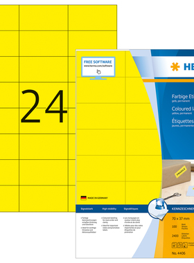 HERMA德国豪玛4406 A4-100张黄色不干胶打印标签纸70x37mm