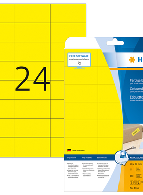 HERMA德国豪玛4466 A4-20张黄色不干胶打印标签纸70x37mm