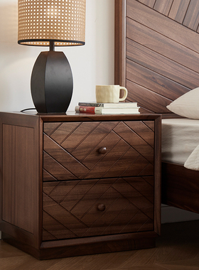 璞沁木作实木床头柜中古风家具床边柜收纳柜储物柜