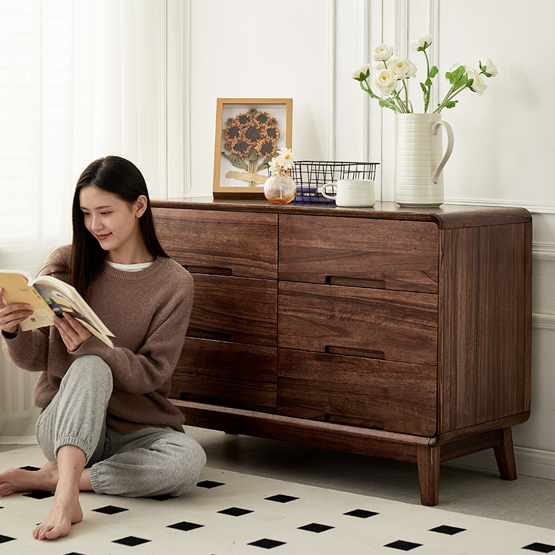 璞沁木作黑胡桃木六斗柜