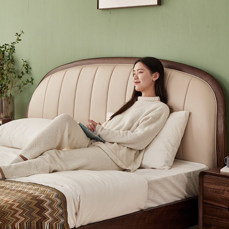 璞沁木作北欧黑胡桃木床全实木