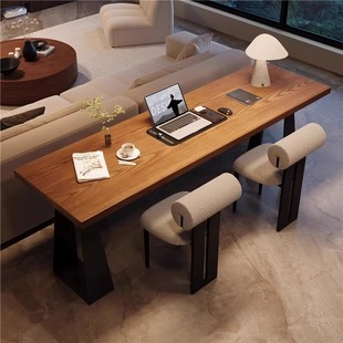 现代简约双人实木长条桌客厅办公桌家用沙发后学习桌可定制书桌子