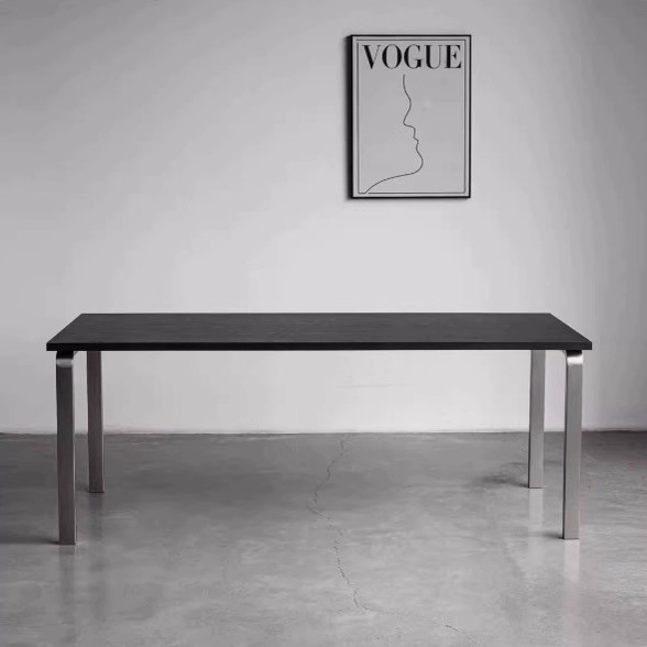 侘寂风实木书桌家用办公桌设计师款不锈钢腿长方形工作台原木餐桌