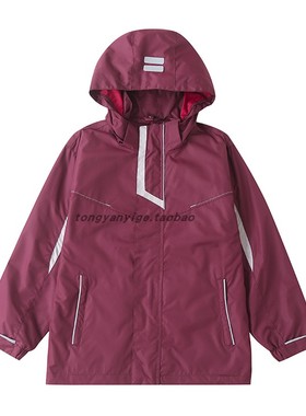 中小学生冬季枣红拼浅灰色英伦风脱卸冲锋衣藏青内胆棉校服15X009
