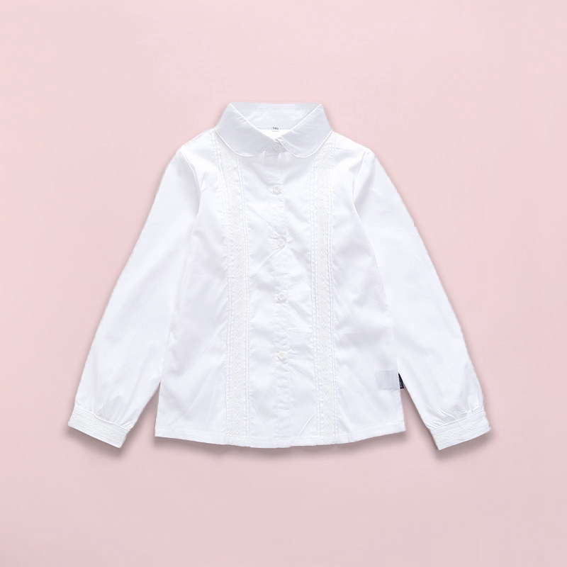 中小学生校服上衣女童白色衬衫长袖小女孩上衣春装儿童衬衣09C201