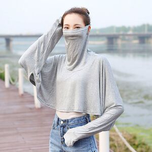 披肩防晒冰丝女夏季面罩开车骑车护颈围脖遮阳一体口罩防晒衣纯色