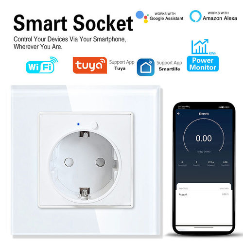 86型欧标涂鸦智能WIFI插座APP远程控制 定时电量zigbee墙插插座