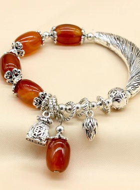 民族女银玛瑙复古招财