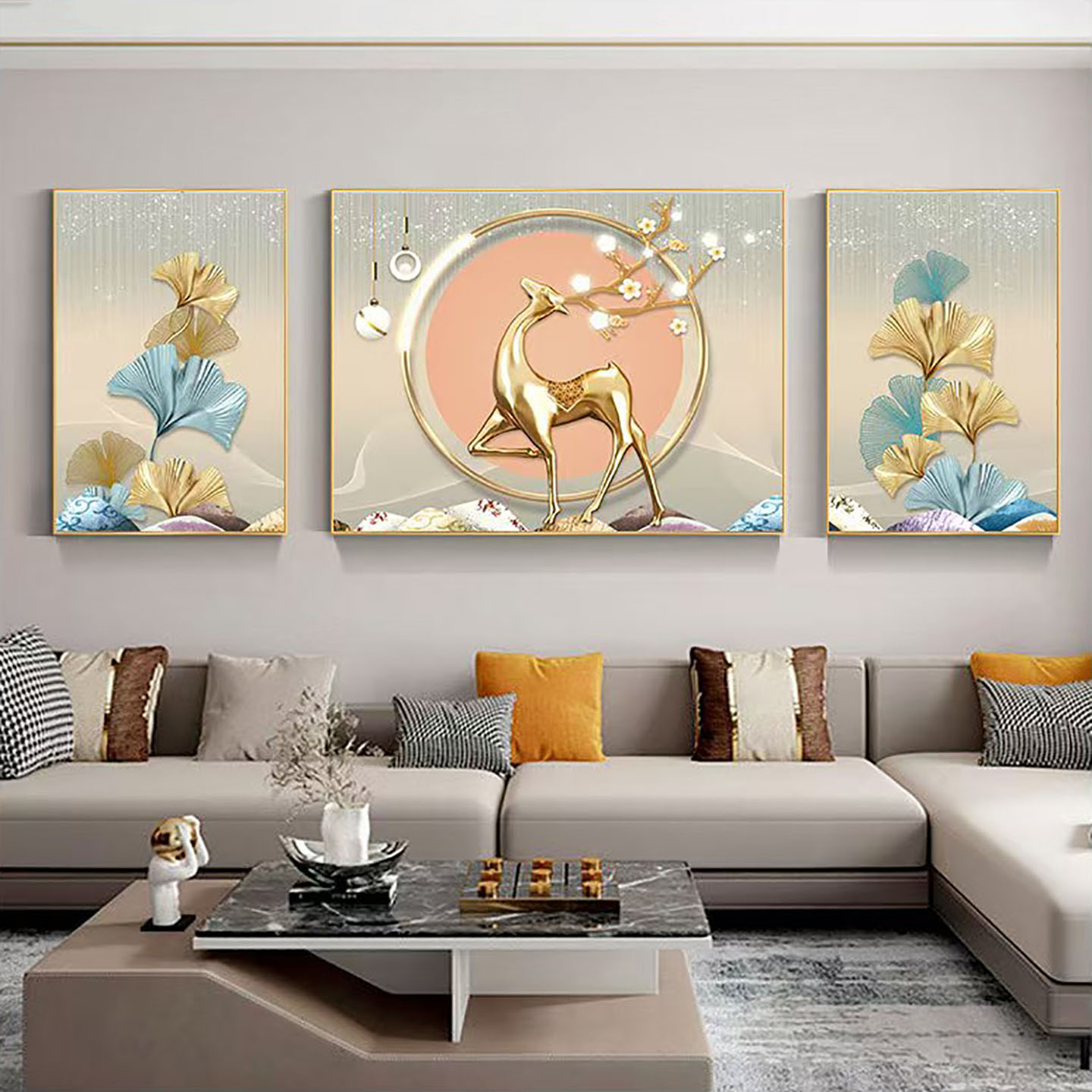 寓意好沙发背景挂画现代流行壁画