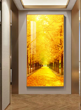 黄金大道玄关装饰画入户进门过道走廊壁画现代轻奢简约发财树挂画