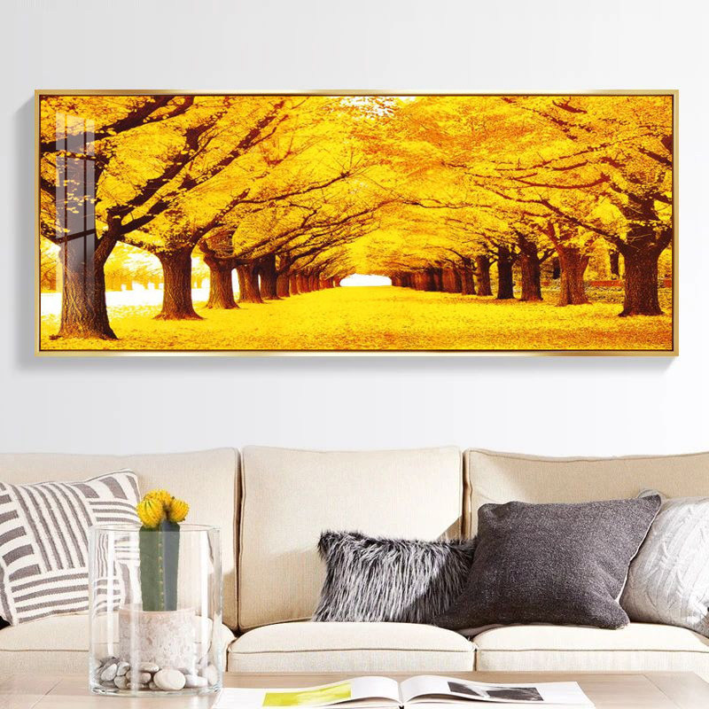 黄金大道客厅装饰画沙发背景墙横版发财树挂画茶室办公室氛围壁画
