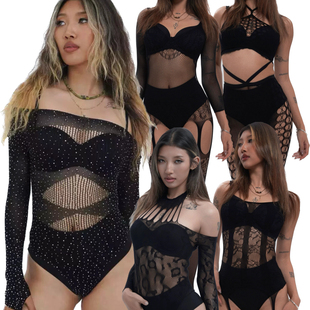 【对待升温的态度】超百搭的性感连体上衣镂空闪光性感heels舞蹈
