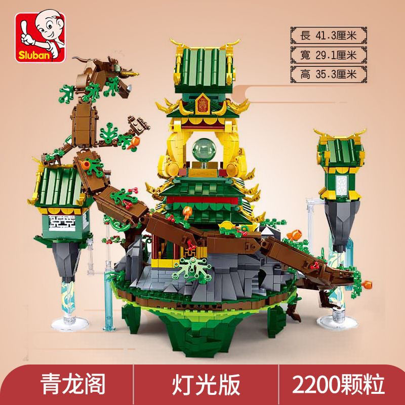 快乐小鲁班爆款益智拼装蓬莱仙阁滕王阁黄鹤楼等建筑模型积木玩具