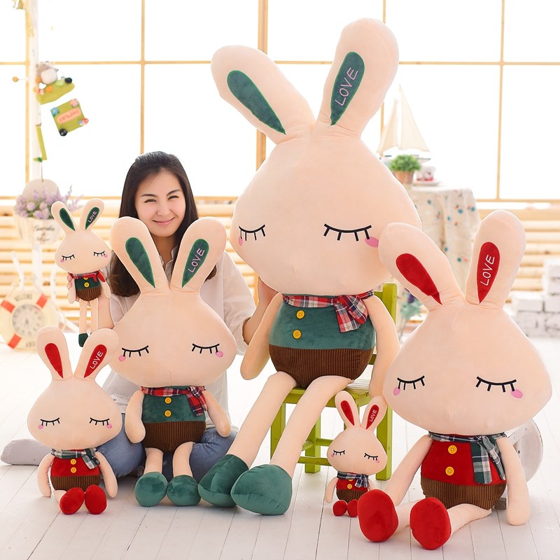 创意新款围巾兔害羞兔子可爱 lOVE眯眼美人兔毛绒玩具婚庆公仔