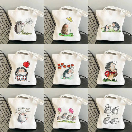 Hedgehog Canvas Bag 卡通可爱刺猬印花帆布包女学生逛街便携袋子