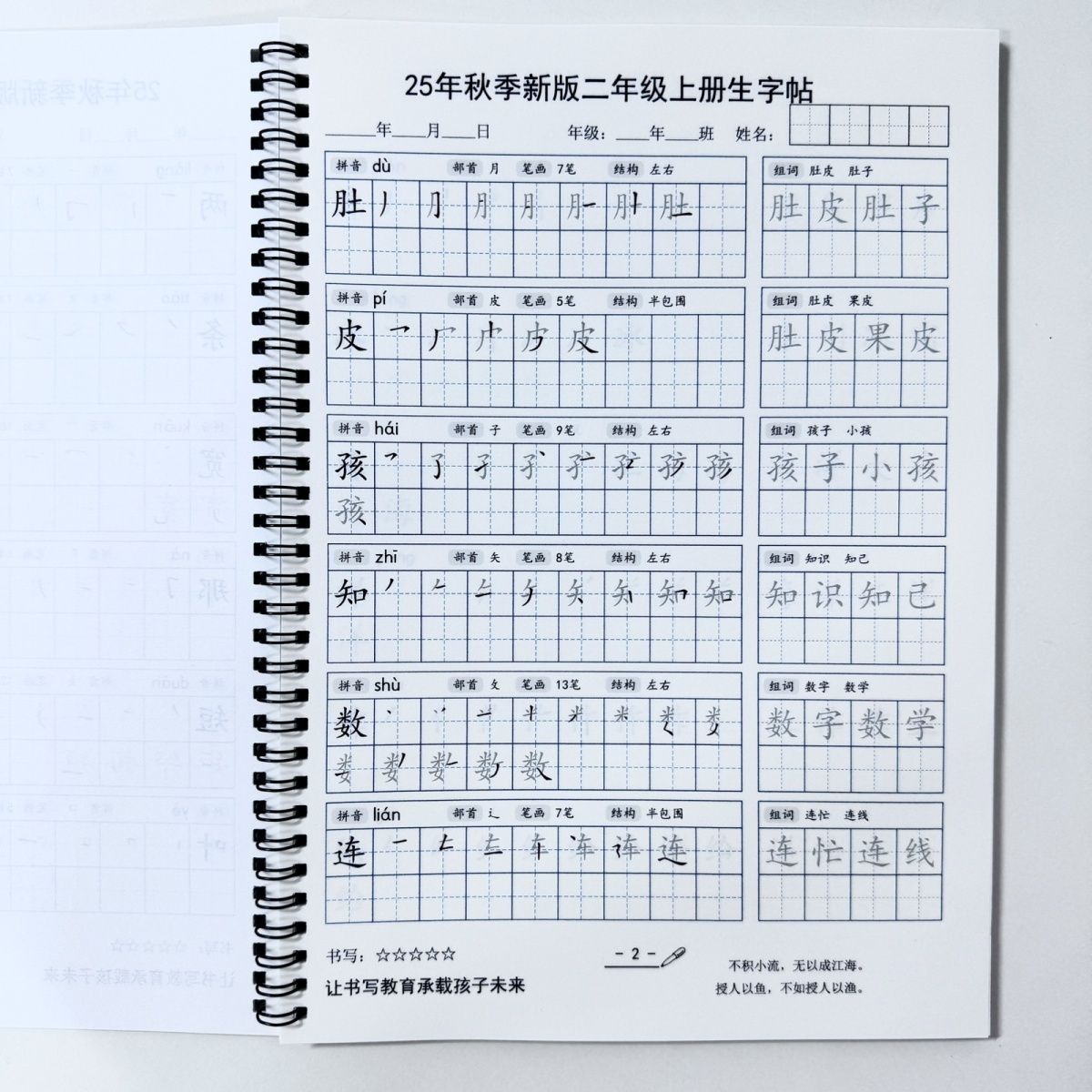 2025秋新改版人教二年级上册语文生字同步练字帖书写规范彩印42页