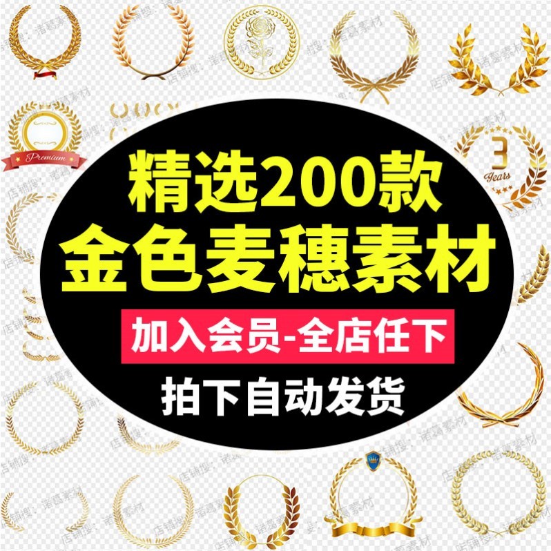 高品质金色麦穗边框奖杯勋章徽章标签PNG免扣设计ps海报素材模板k