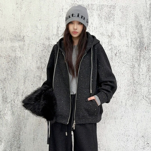 百搭宽松韩版 冬季 ins连帽加绒休闲外套女861 灰调繁星 合肥欢欢