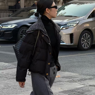 翻领短款 90白鸭绒时尚 潮流百搭羽绒服女3706 暗夜花絮 合肥欢欢