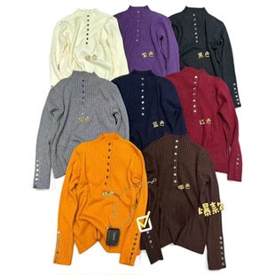 纯色休闲韩版 秋冬时尚 排扣套头毛衣女6678 显瘦内搭 合肥欢欢