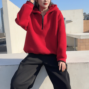 宽松休闲连帽加绒保暖毛呢卫衣女25773 冬季 合肥欢欢 暖宝宝