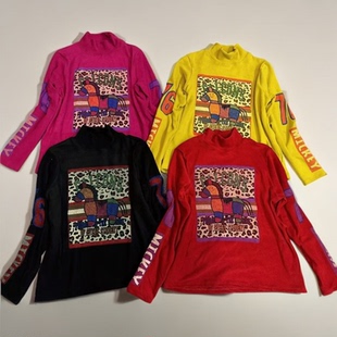 合肥欢欢 秋冬宽松休闲豹纹印花德绒高领卫衣女潮31952 彩虹马