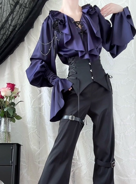 二团【紫色定金预约】是只猫原创露背高腰西裤王子系Lolita衬衫