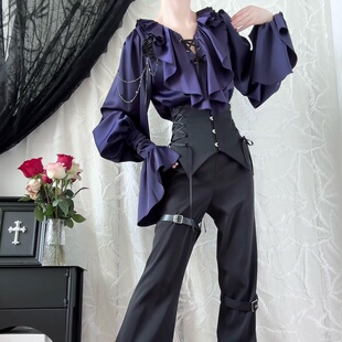 【紫色定金预约】是只猫原创露背高腰西裤王子系Lolita衬衫