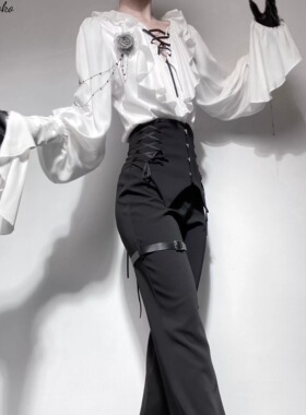 三团【白色定金预约 】是只猫原创设计王子系高腰长裤Lolita衬衫