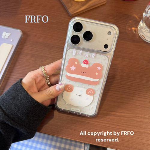 苍兰森林 小熊夹心蛋糕圆润边亚克力手机壳适用苹果iPhone17ProMax可爱防摔透明软边硬壳原创高级感韩国ins风