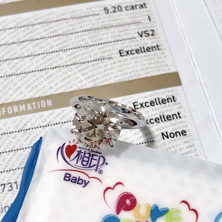 女生生日礼物 钻石戒指 5.20ct 女士 求婚戒指